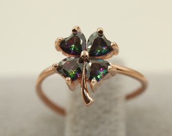 Tiny Dainty Gold Four Leaf Clover Ring delicate flower floral Irish Celtic Shamrock stacking ring stackable ring minimalist geometric square