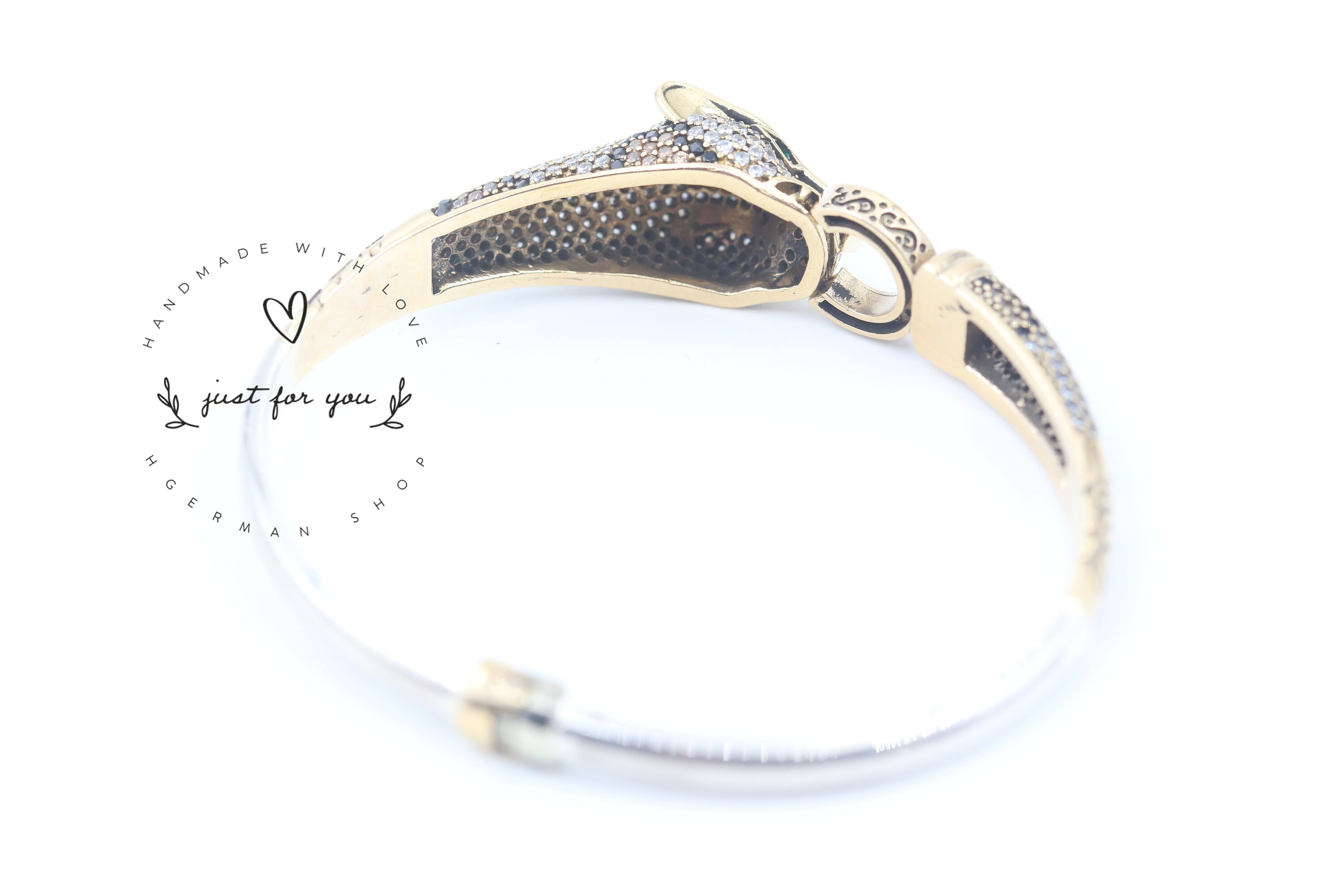 Jaguar Panther Leopard Cubic Zircon Bracelet, Sterling