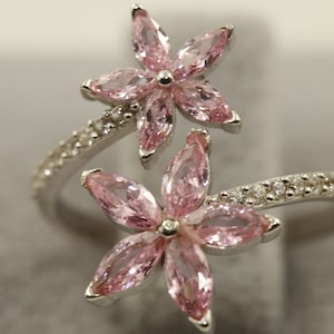 Pink Flower Silver Ring