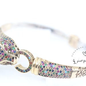 Jaguar Panther Leopard Cubic Zircon Bracelet, Sterling Silver Bracelet, Gift for Her, Leopard Bracelet, Cheetah Bracelet, Cat Bracelet,Tiger