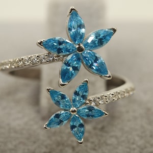 Blue Flower Silver Ring