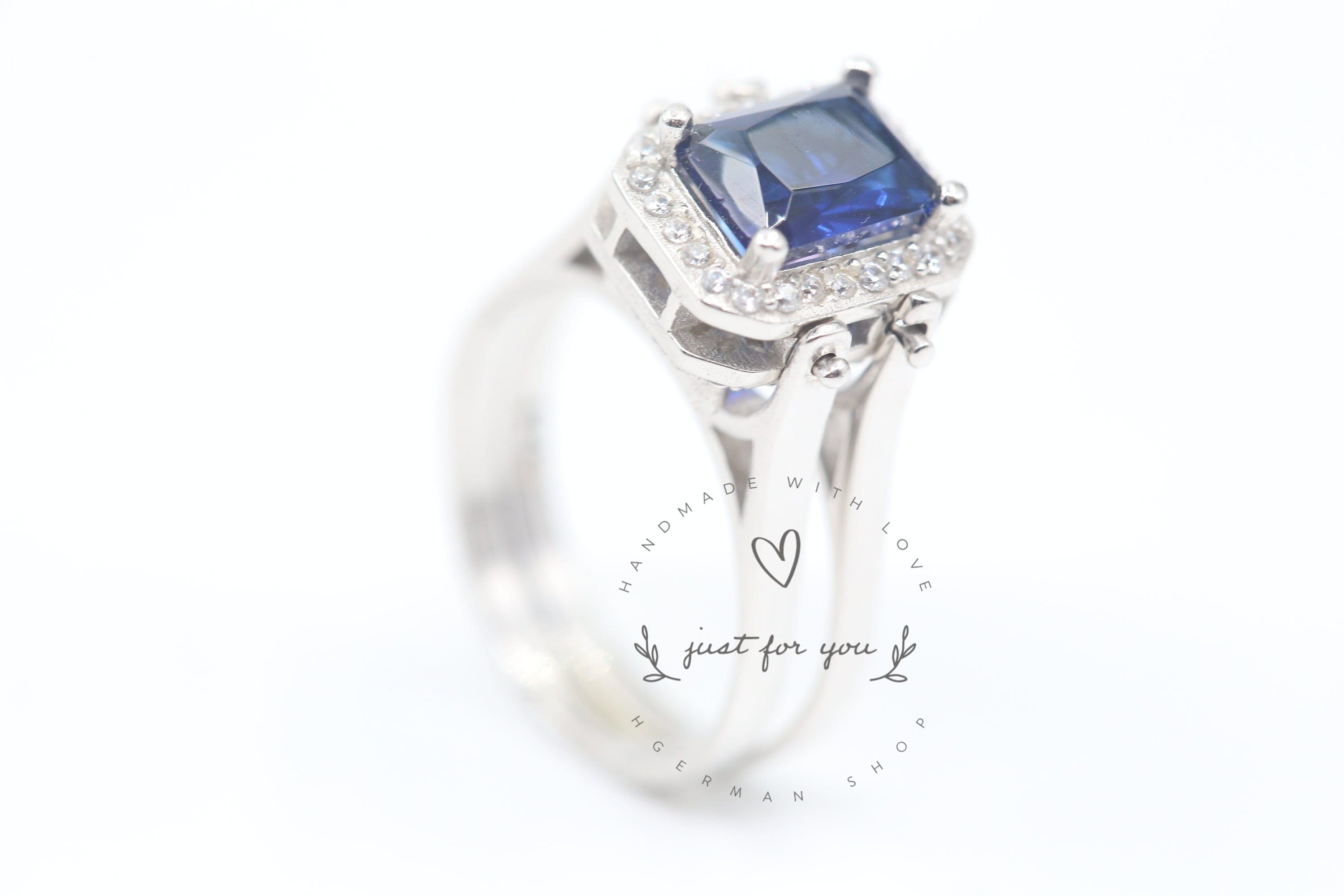 Reversible Ring, Emerald Cut Sapphire and Amethyst 2 Band Ring, Two in a One Ring, Two Sided Ring, Sterling Silver Ring, Handmade Jewelry