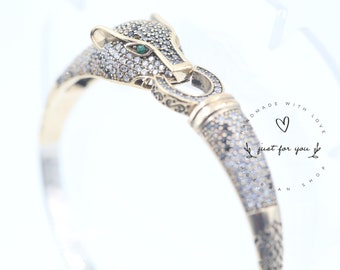 Jaguar Panther Leopard Cubic Zircon Bracelet, Sterling