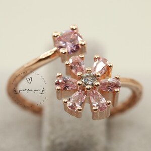 Pink Flower Silver Ring