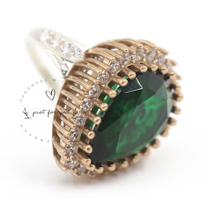 Handmade Emerald Ring, Dainty Cubic Zircon 925 Sterling Silver Ring, Ottoman Hurrem Style Turkish Jewelry, Gift for Women, Gift for Her