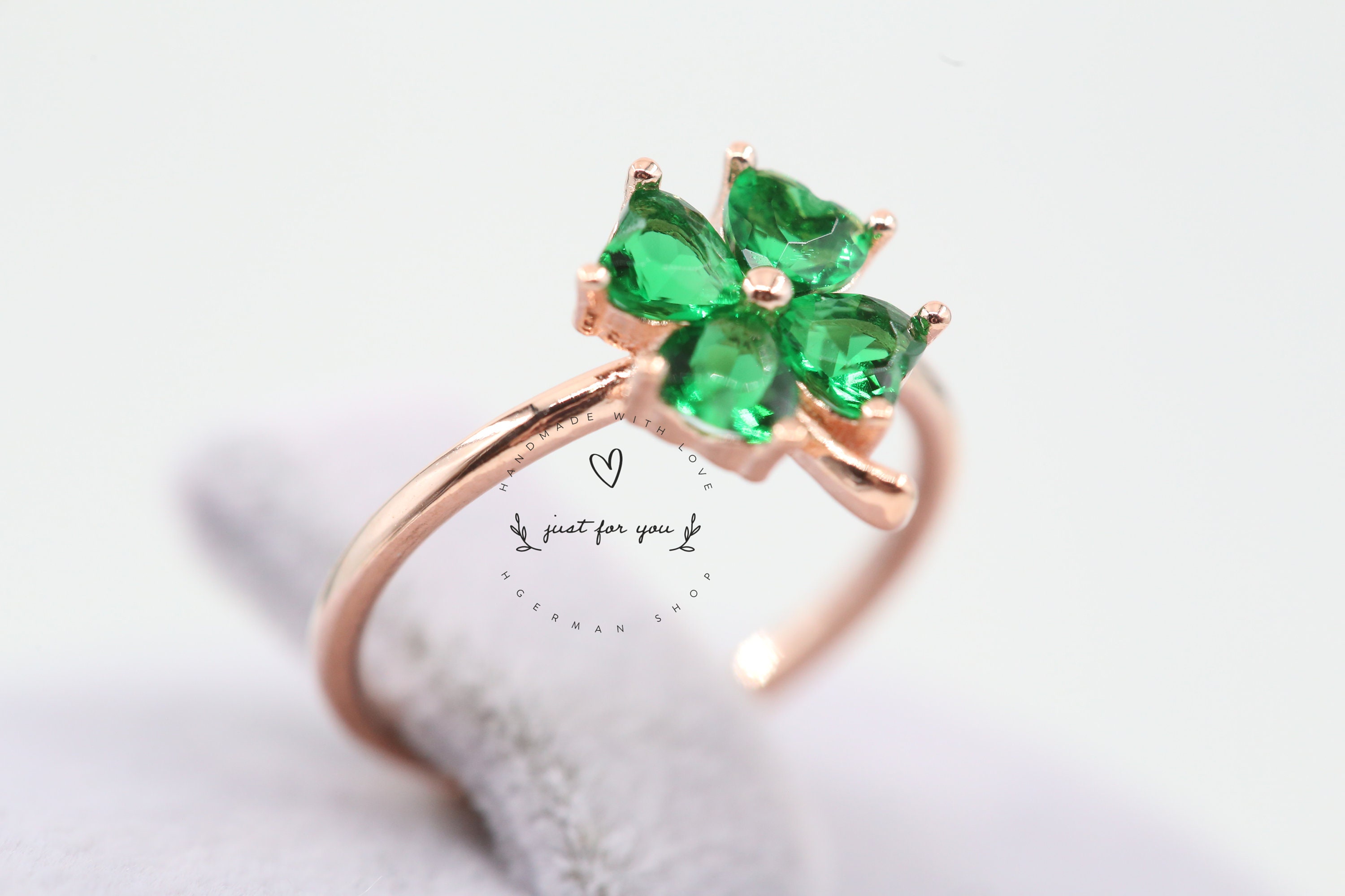 AECA☆ RINGRING CLOVER BOY HALF SLEEVE 送料無料 Emerald Green Four Leaf Clover Sterling Silver Adjustable