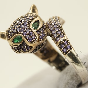 Jaguar Panther Leopard Cubic Zircon Ring, Sterling Silver Ring, Gold Ring Gift for Her, Leopard Ring, Cheetah Ring, Cat Ring, Rustic Ring