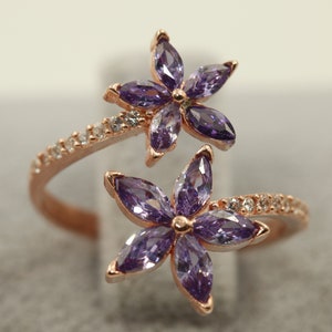 Purple Flower Silver Ring