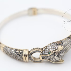 Jaguar Panther Leopard Cubic Zircon Bracelet, Sterling Silver Bracelet, Gift for Her, Leopard Bracelet, Cheetah Bracelet, Cat Bracelet,Tiger