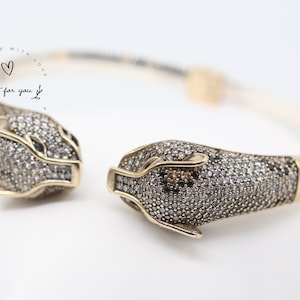 Jaguar Panther Leopard Cubic Zircon Bracelet, Sterling Silver Bracelet, Gift for Her, Leopard Bracelet, Cheetah Bracelet, Cat Bracelet,Tiger