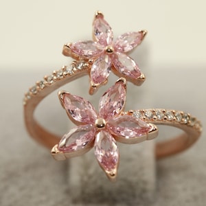 Pink Flower Silver Ring