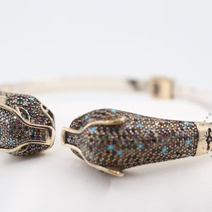Jaguar Panther Leopard Cubic Zircon Bracelet, Sterling Silver Bracelet, Gift for Her, Leopard Bracelet, Cheetah Bracelet, Cat Bracelet,Tiger