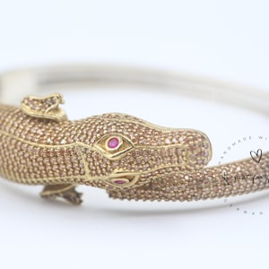 Krokodil Cubic Zircon armband, Sterling zilveren armband, dierlijke armband, armband met ruby oog, handgemaakte sieraden, cadeau voor haar
