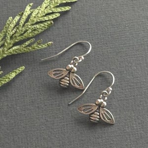 Bee Earrings, Sterling Silver Animal Earrings, Bumble Bee Earrings, Insect Silver Earrings, Bee Lover Gift For Her, Bee Jewelry