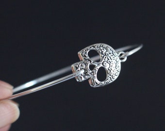 Silver Skull Bracelet, Halloween Gift For Her