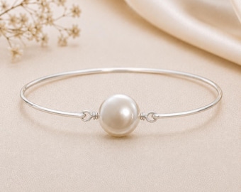 Weiße Perlen Armreif: Silber Filled Draht Gewickelt Schmuck