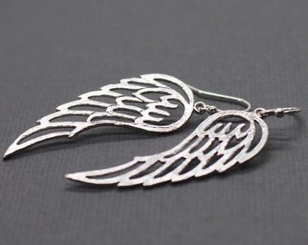 Angel Wings Earrings, Silver Feather Earrings