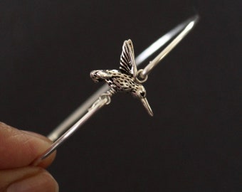 Silber Zinn Kolibri Armreif, Vogel-Liebhaber-Geschenk