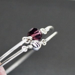Amethyst Birthstone Bracelet Set: Silver Filled Bangle with Initial