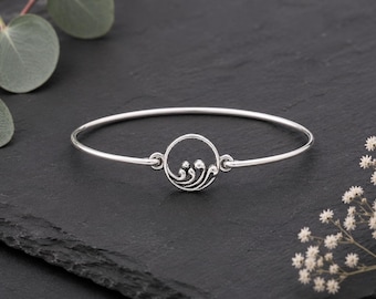 Silver Wave Bangle Bracelet: Ocean Jewelry, Beach Gift, Ocean Wave Bangle Stack