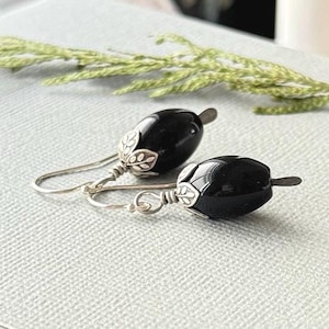 Black Onyx Sterling Silver Earrings: Dangle Stone Jewelry