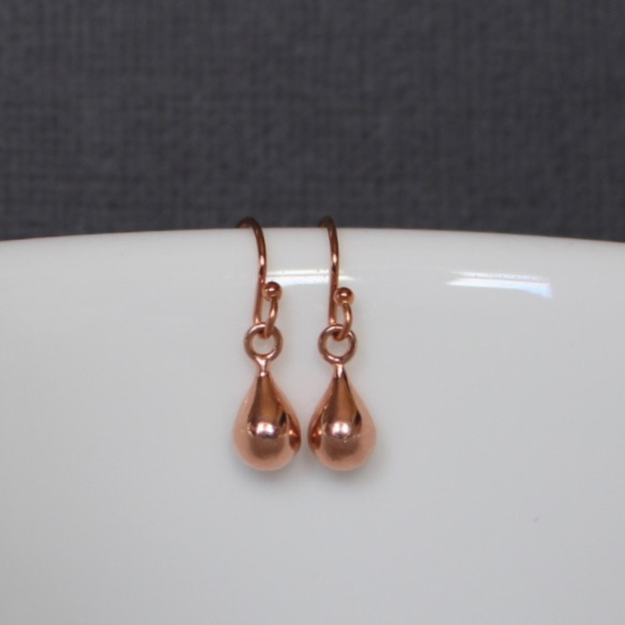 Rose Gold Drop Earrings Little Teardrop Earrings Rose Gold Tear Drop Earrings Small Rose Gold Dangle Earrings Gift for Her Rose Gold Etsy