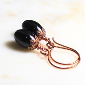 Black Onyx Earrings, Copper And Black Earrings, Black Jewelry, Natural Stone Earrings, Copper Onyx Earrings, Black Stone Copper Earrings