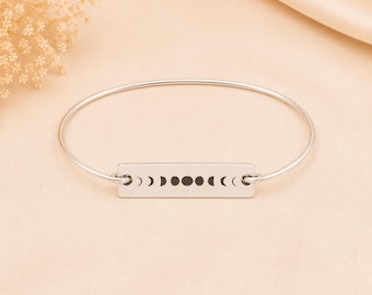 Moon Phase Bangle Bracelet: Silver Celestial Jewelry Gift