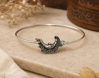 Silver Tone Moon Bangle Bracelet: Celestial Jewelry, Optional Birthstone