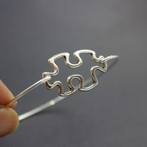Bracelet jonc de sensibilisation à l'autisme : bijoux en argent pièces de puzzle