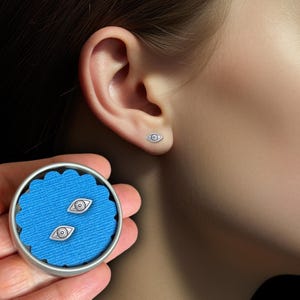 Sterling Silver Evil Eye Earrings 925 Stud Earrings, Protection Jewelry