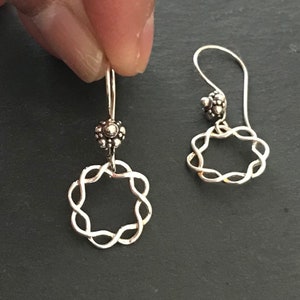Sterling Silver Dangle Earrings: Twisted Circle Charms