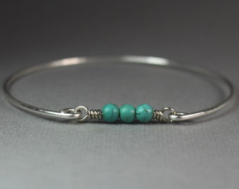 December Birthstone Bracelet, Turquoise Color Beaded Bracelet, Birthday Gift For Her, Turquoise Silver Bracelet for Women