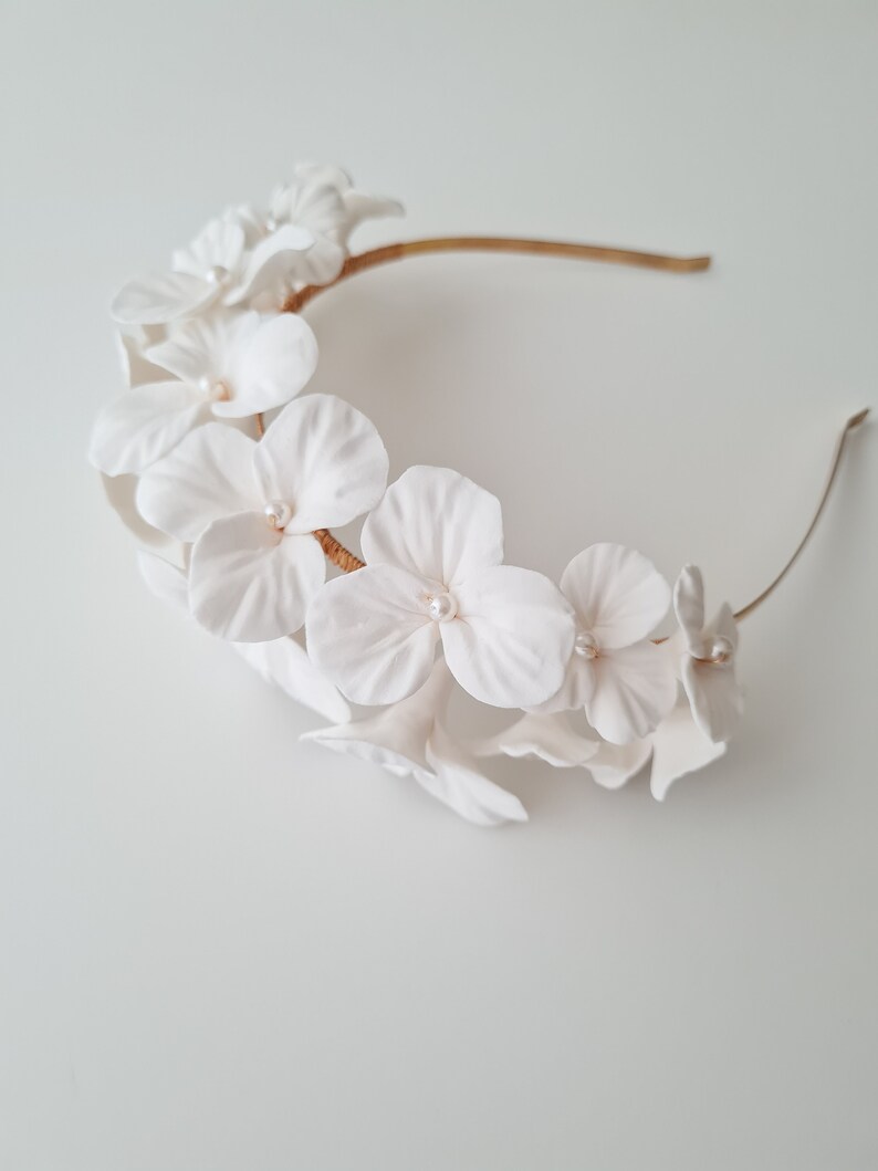 MARINA Bridal clay tiara, Clay flower tiara, Wedding headpiece, Bridal headpiece, Bridal headband, Floral tiara image 3