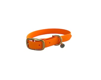 Collier pour chien en cuir végétalien orange flash - Biothane et imperméable