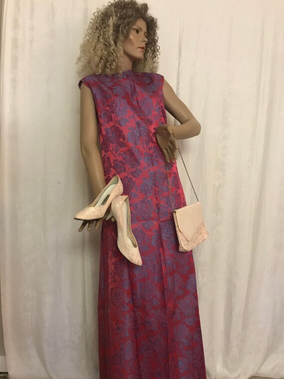 Vintage 1960’s Raspberry Damask/Brocade with Metal