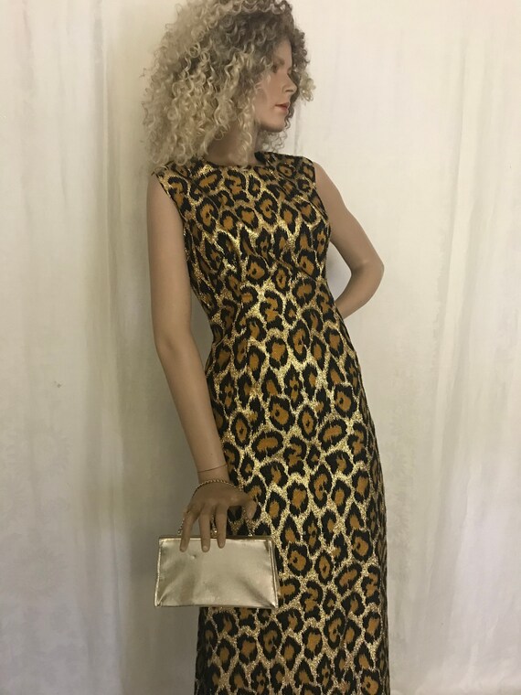 Vintage 1960’s Leopard Print Gold Lame Maxi Dress