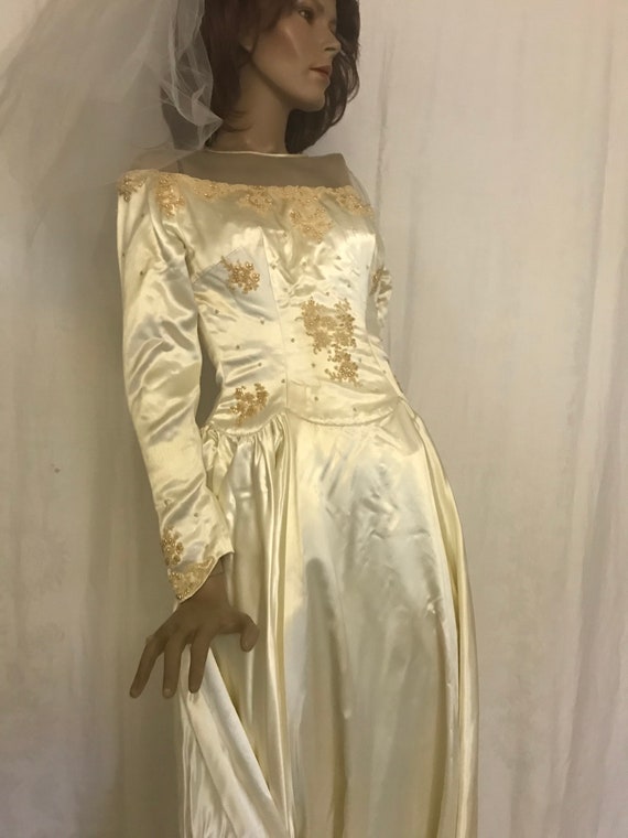 Vintage 1950’s Satin Wedding Dress with Train