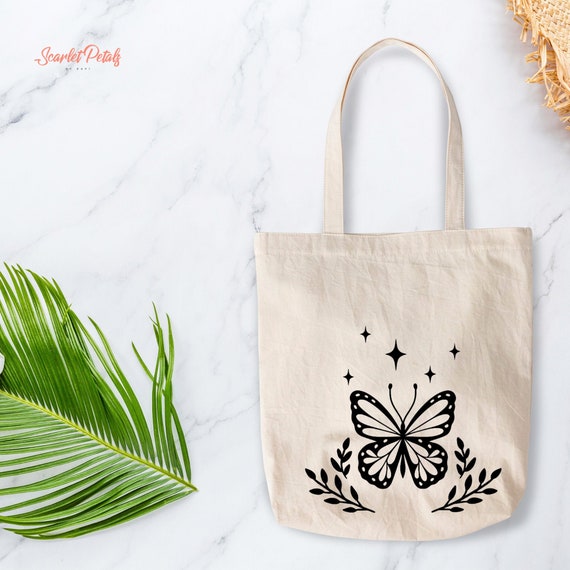 Butterfly Design Canvas Tote Bag Personalized Tote Bag Etsy