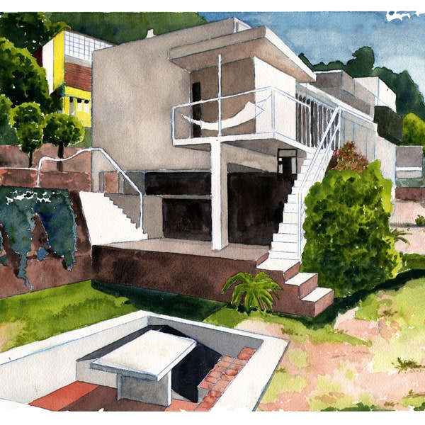 Villa E1027- Eileen Gray/Roquebrune Cap Martin. Printing High Definition Watercolor on Grain Paper Fin 300g/m2