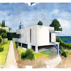 Villa E1027-Eileen Gray/Roquebrune Cap Martin. Stampa acquerello ad alta definizione su carta a grana fine 300 g/m2