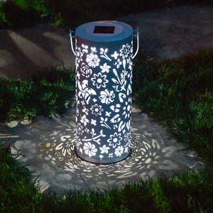 Bloom Punched Metal Solar Lantern - White