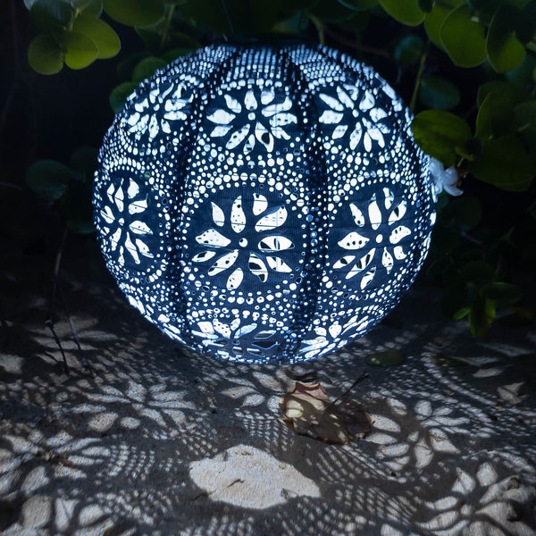 12″ Tyvek Fabric Solar Lantern - Soji Stella Boho Globe Metallic Blue