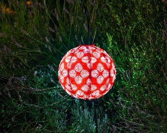 Solar Lantern 12" Hanging LED Light, Outdoor Art / Home Decor, Garden Gift, Brights (Red)