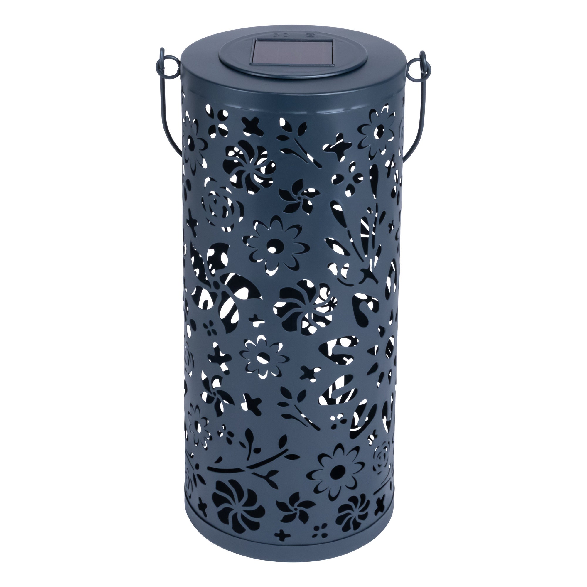 Bloom Punched Metal Solar Lantern Midnight Blue Etsy Australia