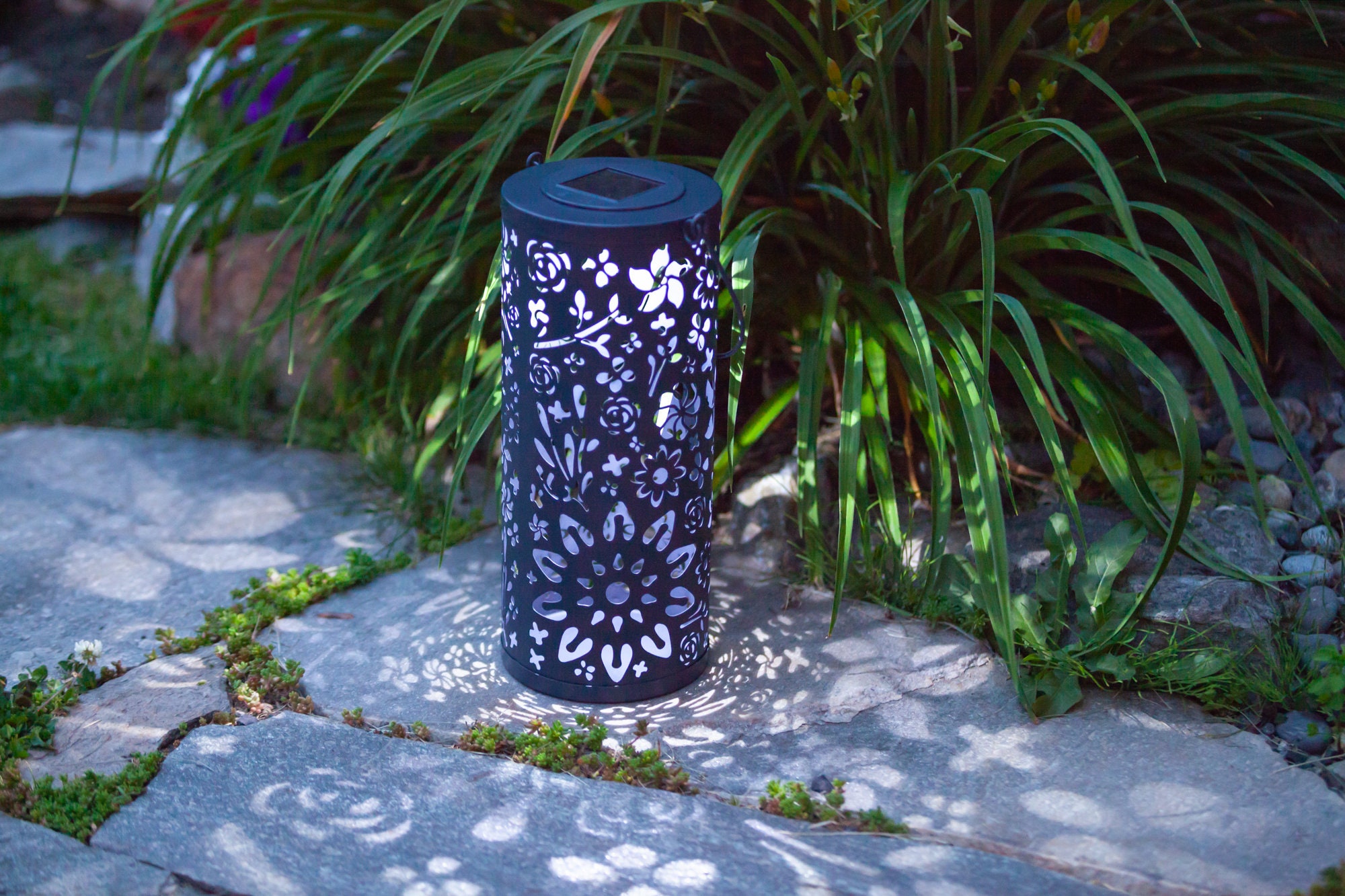 Punched metal solar lantern deals