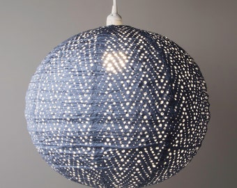 Indoor/Outdoor Tyvek® Fabric Pendant Lamp 18″ - Soji Stella Nova Chevron Metallic Blue