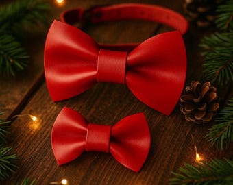 Leather bow tie Matching dog outfits Dog wedding attire Dog bow tie Matching dog human Wedding dog