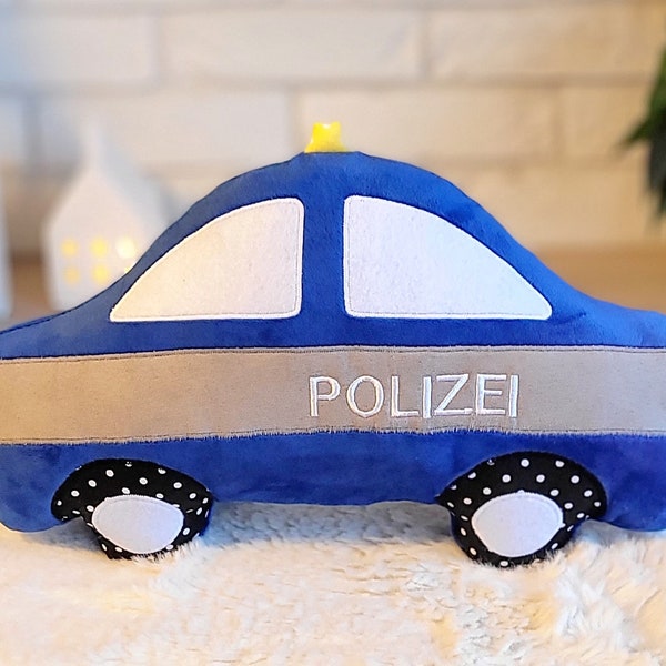 Kissen Polizei Dekokissen Polizeiauto Minky Plüsch Baumwollstoff Filz