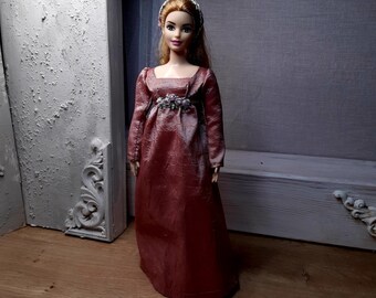 Regency dress for curvy and original Barbie with magical hair accessories